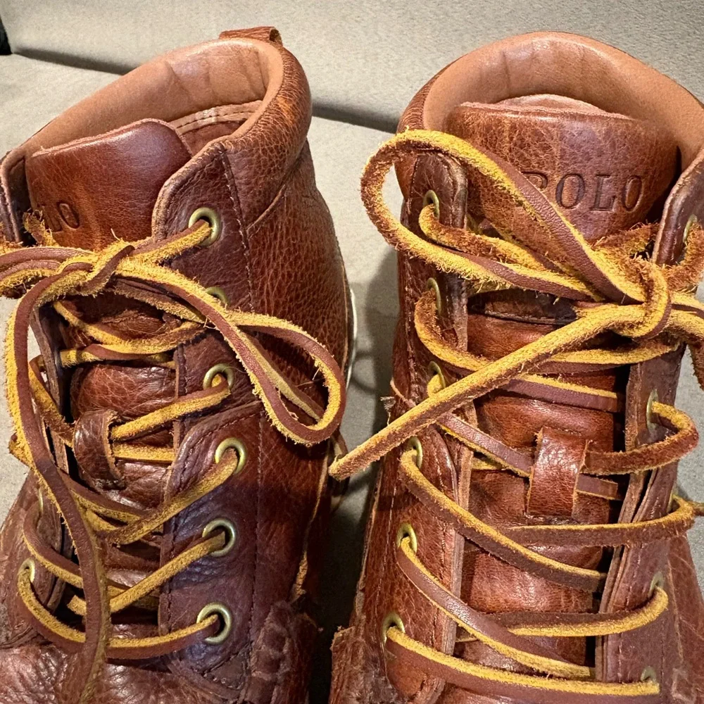 Polo Ralph Lauren Tavis Sneaker High Top Lace Up Brown Leather Casual Men’s 10.5